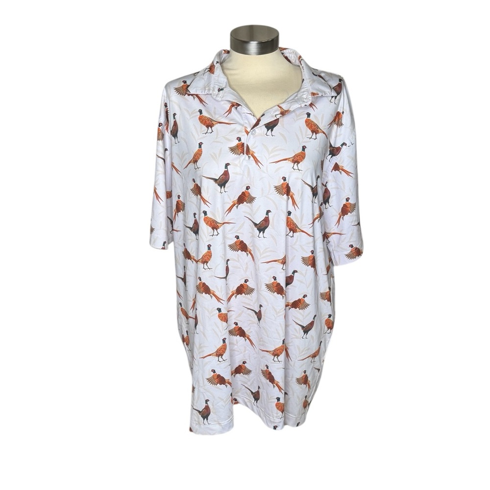 White Bird Print Polo Shirt